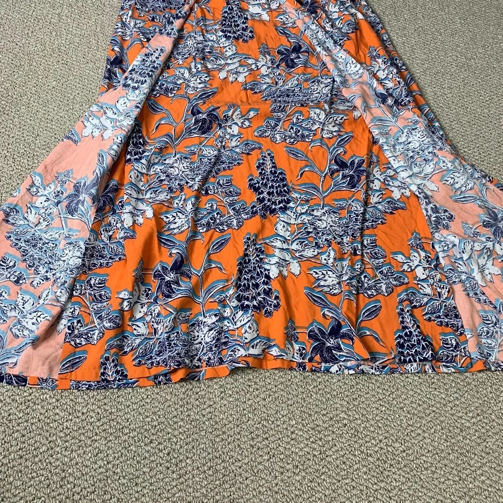 Cabi Womens Skirt‎ Size Medium Orange Blue Floral Calypso Maxi Wrap 5250